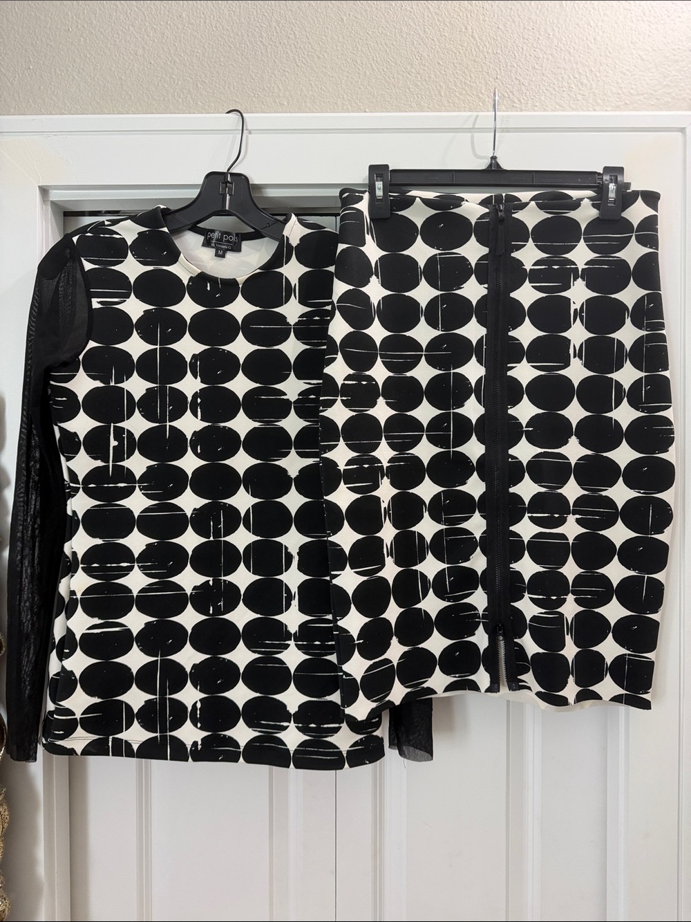 Polka Dot Two-Piece Skirt Set in Black & White - Boutique - Very Classy